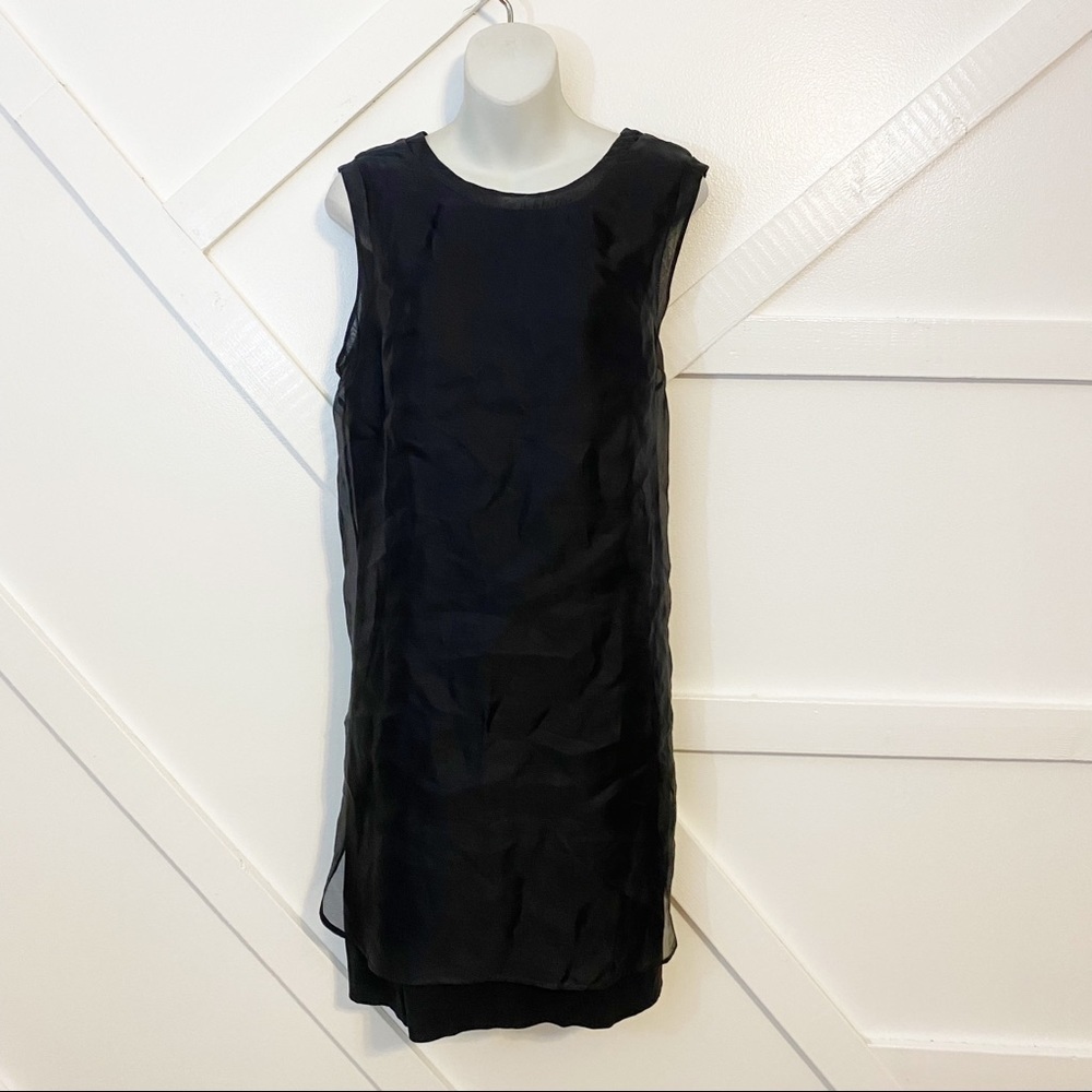 Space Style Concept Silk Overlay Sleeveless Shift Knee Length Dress Black Sz L